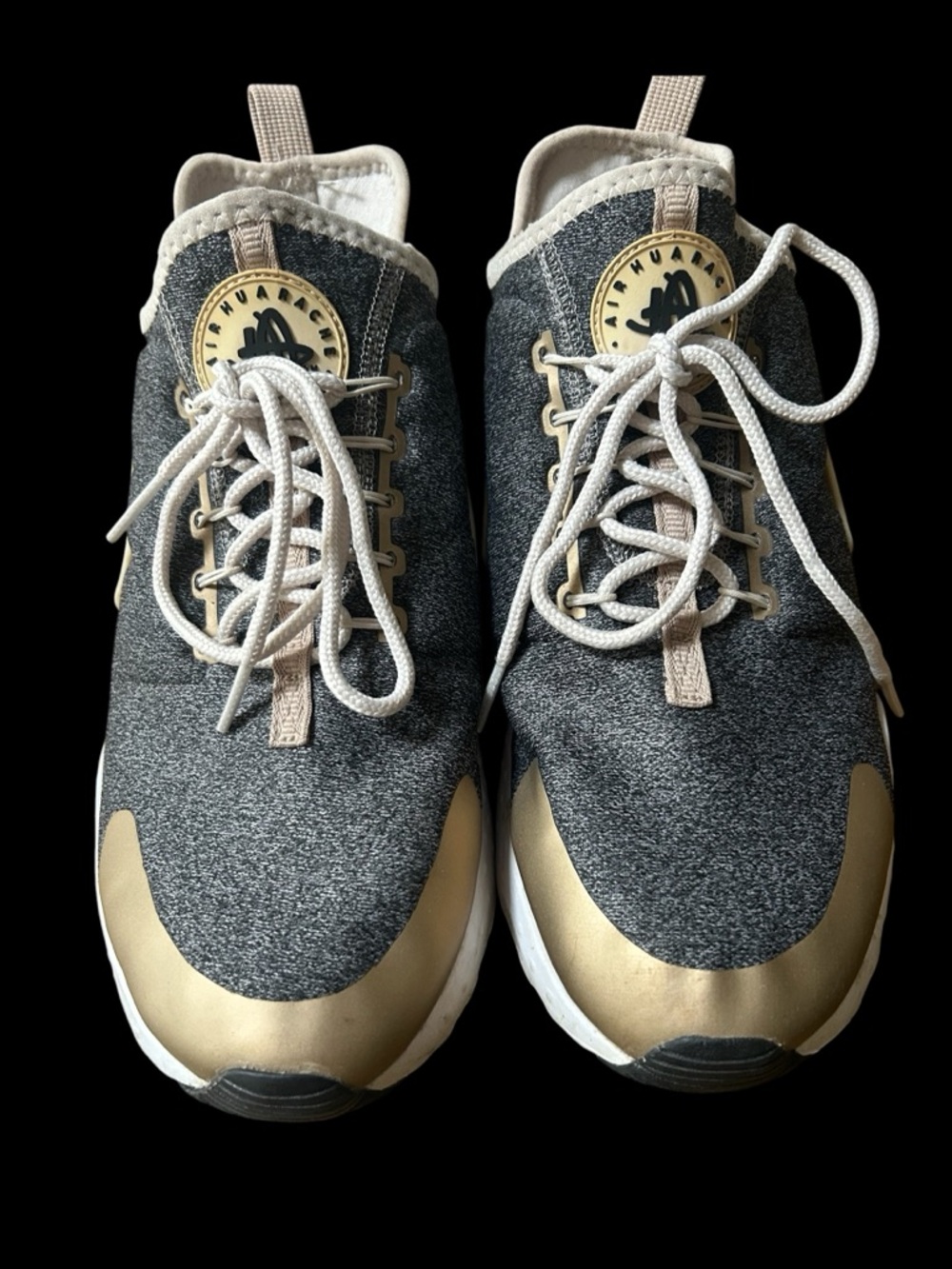 Nike Air Huarache Run Ultra SE Women's Sz 10 in Gray, Gold and Cream